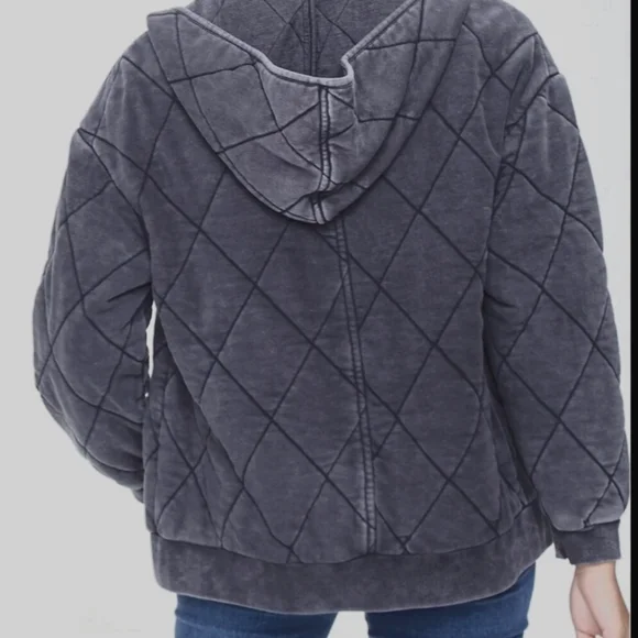 FOREVER 21 F21 PREMIUM LABEL QUILTED MINERAL WASH FULL ZIP HOODIE JACKET XL - Picture 2 of 4
